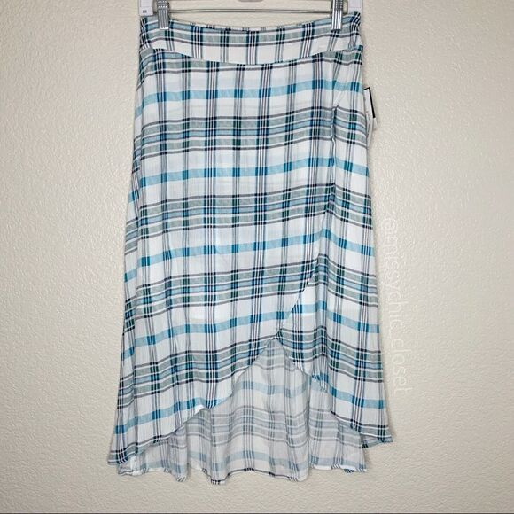 NWT a.n.a Size 6 Green Naples Stripe Faux Wrap Skirt - Picture 4 of 14